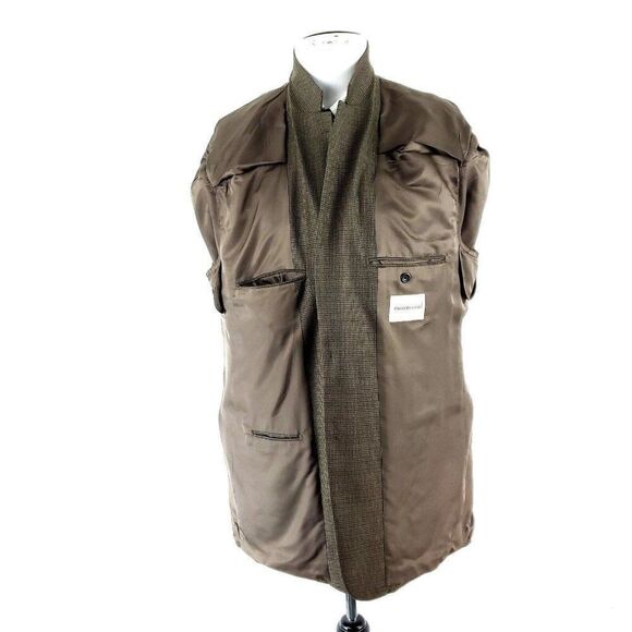 Pronto Uomo Wool 2 Button Sport Coat 44L Or Slim Fit 46L Brown Houndstooth Windo - Picture 9 of 10